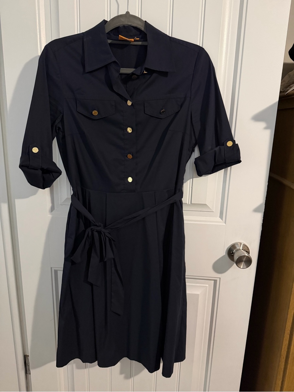 Tory Burch Navy Button-Front Midi Shirt Dress